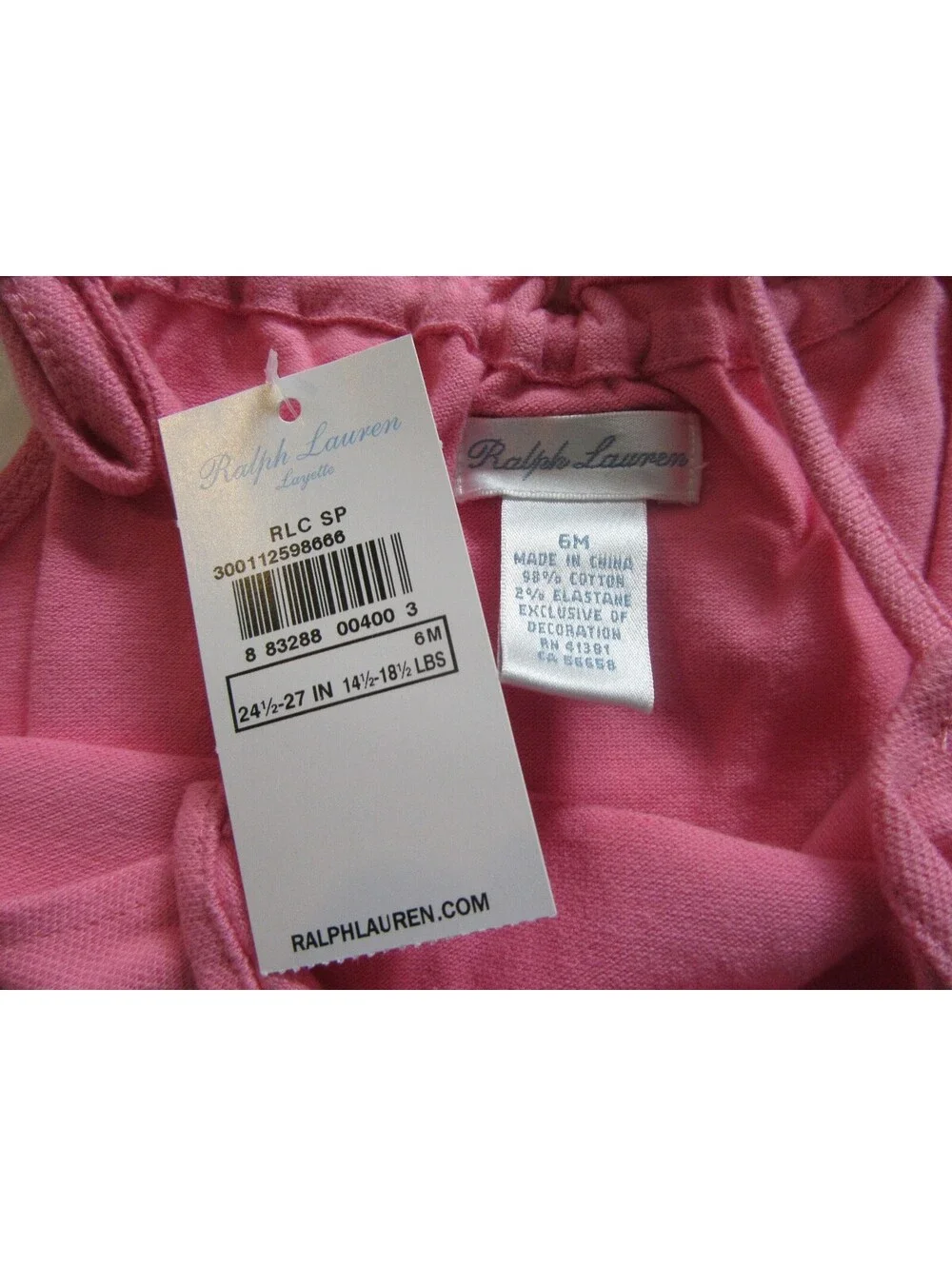 Ralph Lauren Baby Girls Shortall One Piece Romper Pink 6 Months